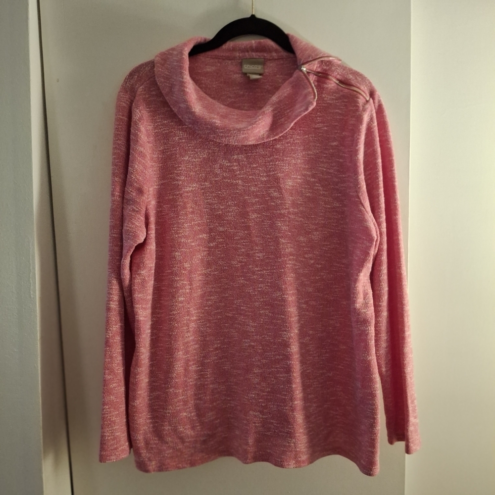 Chico's Women's Cozy Pink Cowl Neck Sweater